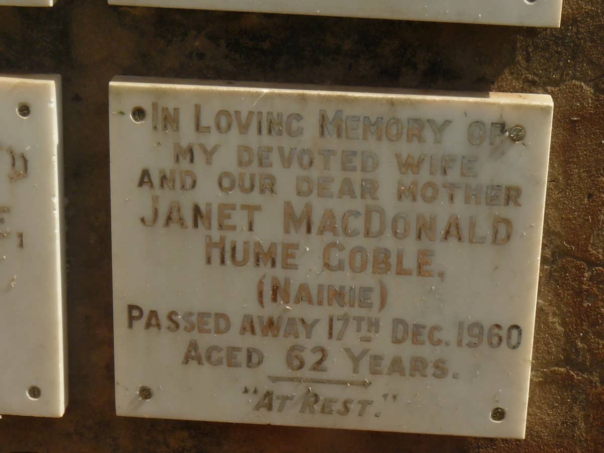GOBLE Janet MacDonald Hume -1960