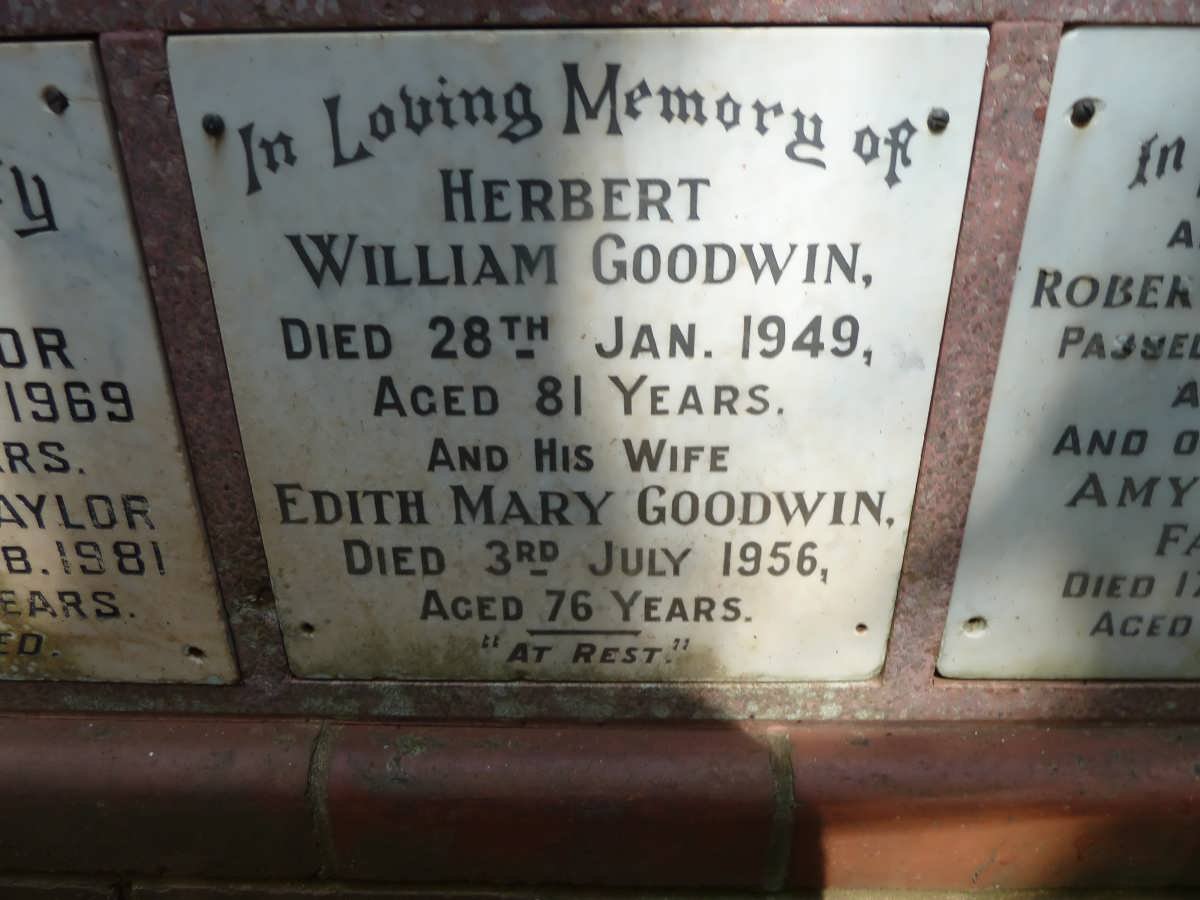 GOODWIN Herbert William -1949 &amp; Edith Mary -1956