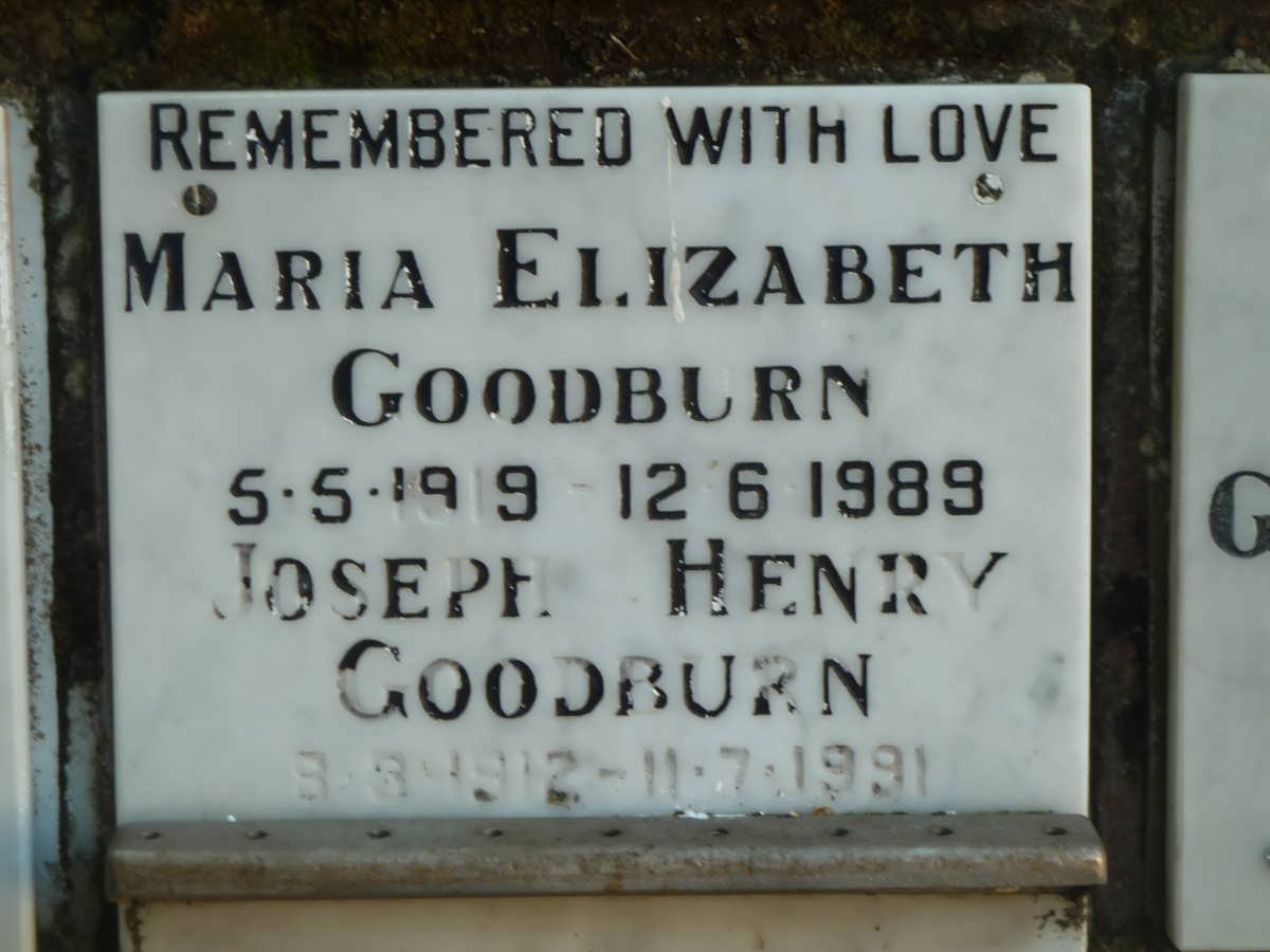 GOODBURN Joseph Henry 1912-1991 &amp; Maria Elizabeth 1919-1989