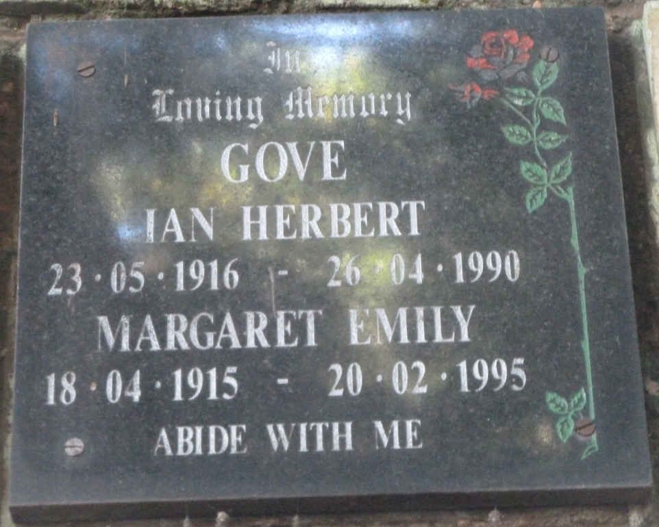 GOVE Ian Herbert 1916-1990 &amp; Margaret Emily 1915-1995