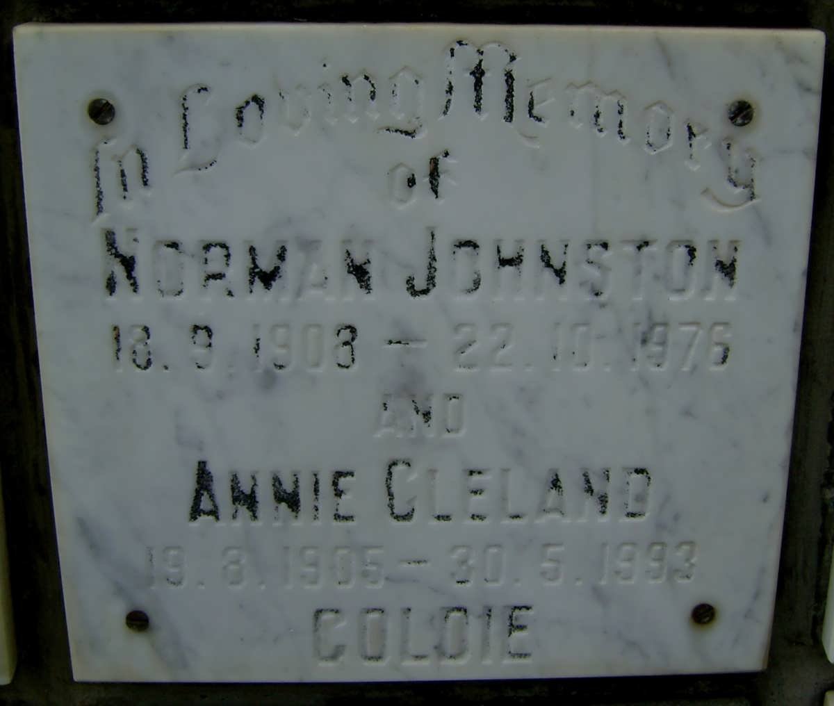 GOLDIE Norman Johnston 1908-1976 &amp; Annie Cleland 1905-1993