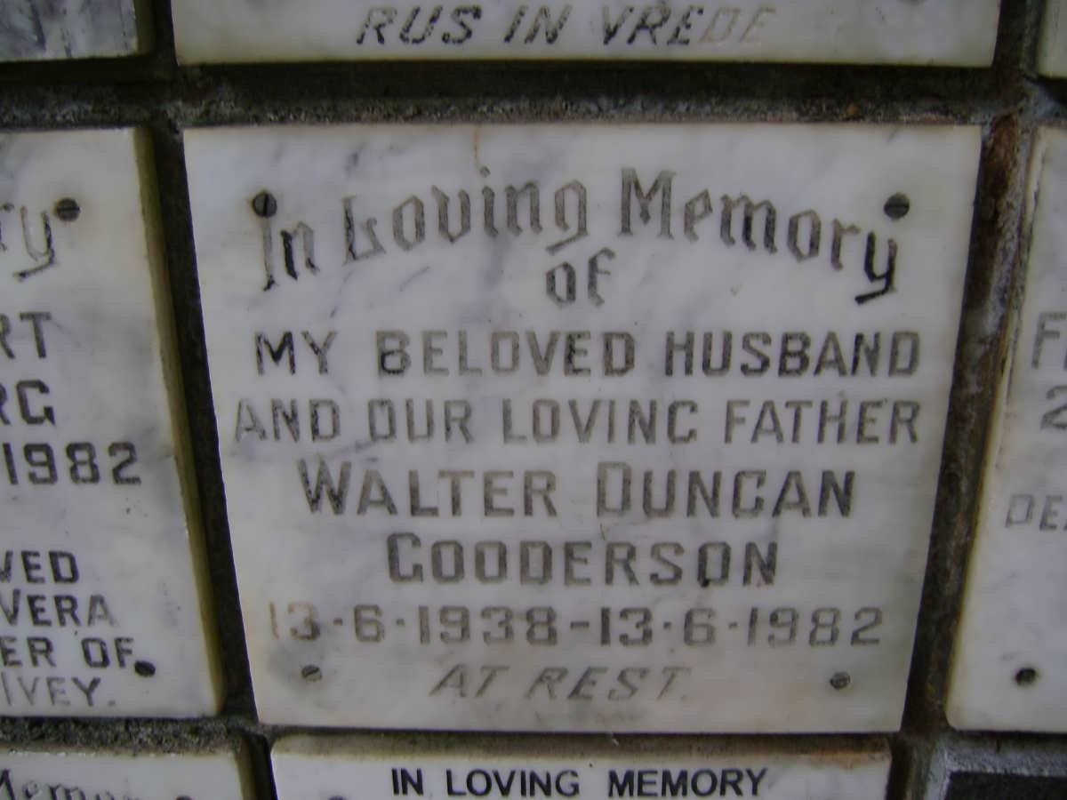 GOODERSON Walter Duncan 1938-1982