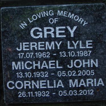 GREY Michael John 1932-2005 &amp; Cornelia Maria 1932-2012 :: GREY Jeremy Lyle 1962-1987