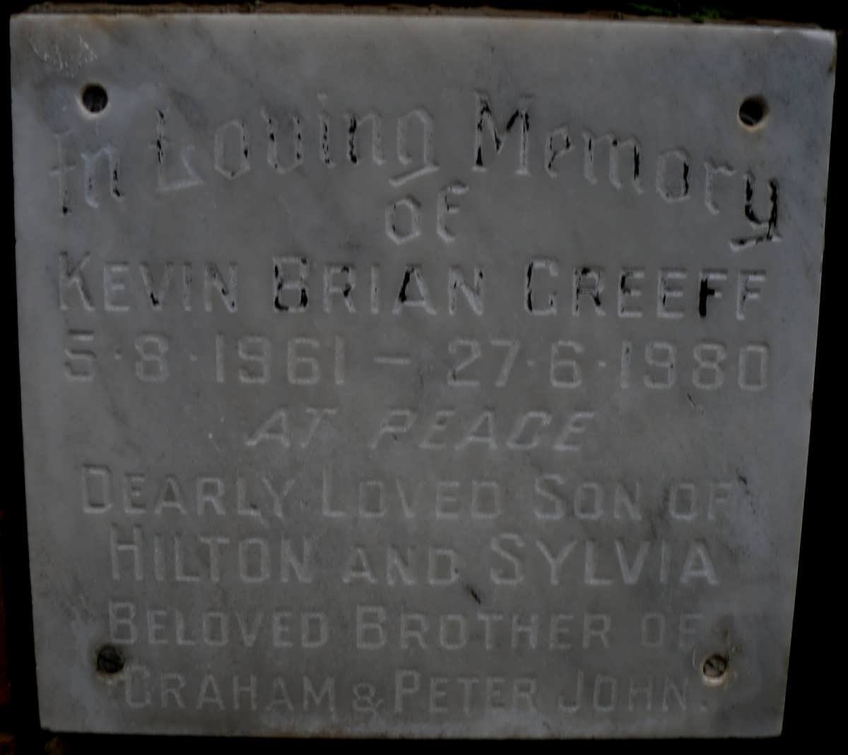 GREEFF Kevin Brian 1961-1980