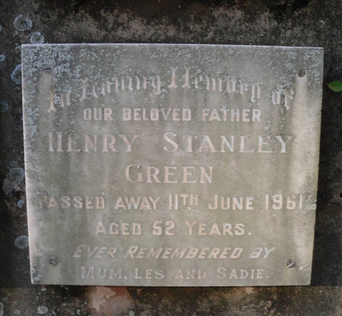 GREEN Henry Stanley -1961