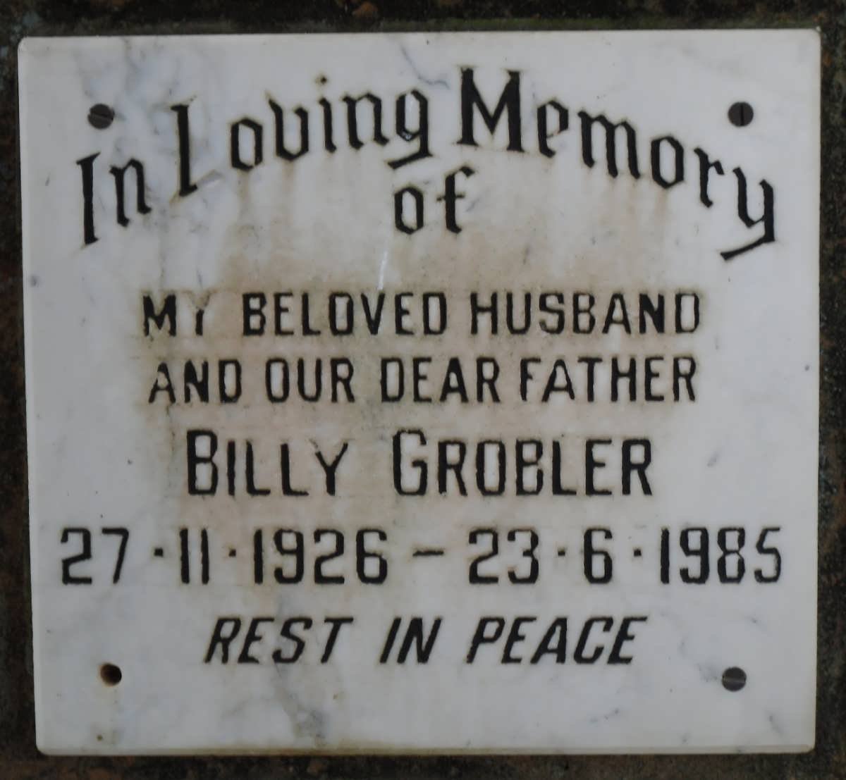 GROBLER Billy 1926-1985