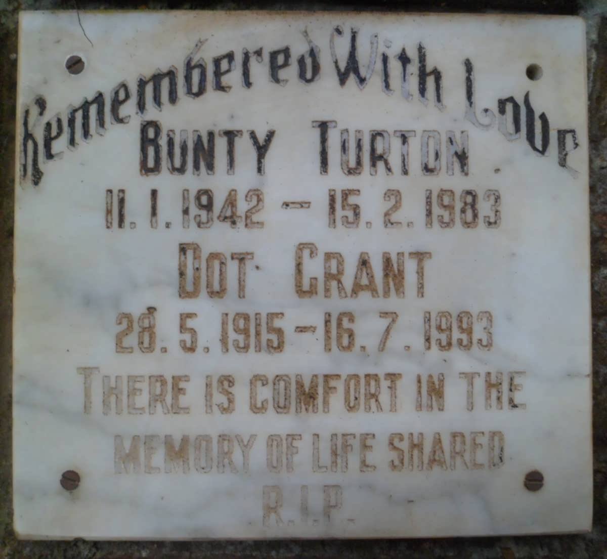 GRANT Dot 1915-1993 :: TURTON Bunty 1942-1983