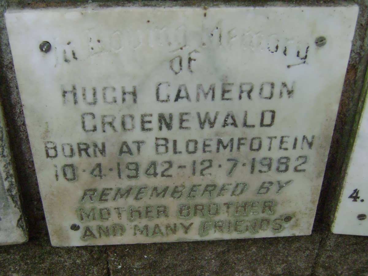 GROENEWALD Hugh Cameron 1942-1982