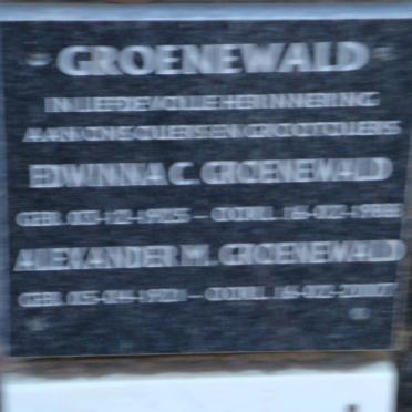 GROENEWALD Alexander M. 1921-2007 &amp; Edwinna C. 1925-1988