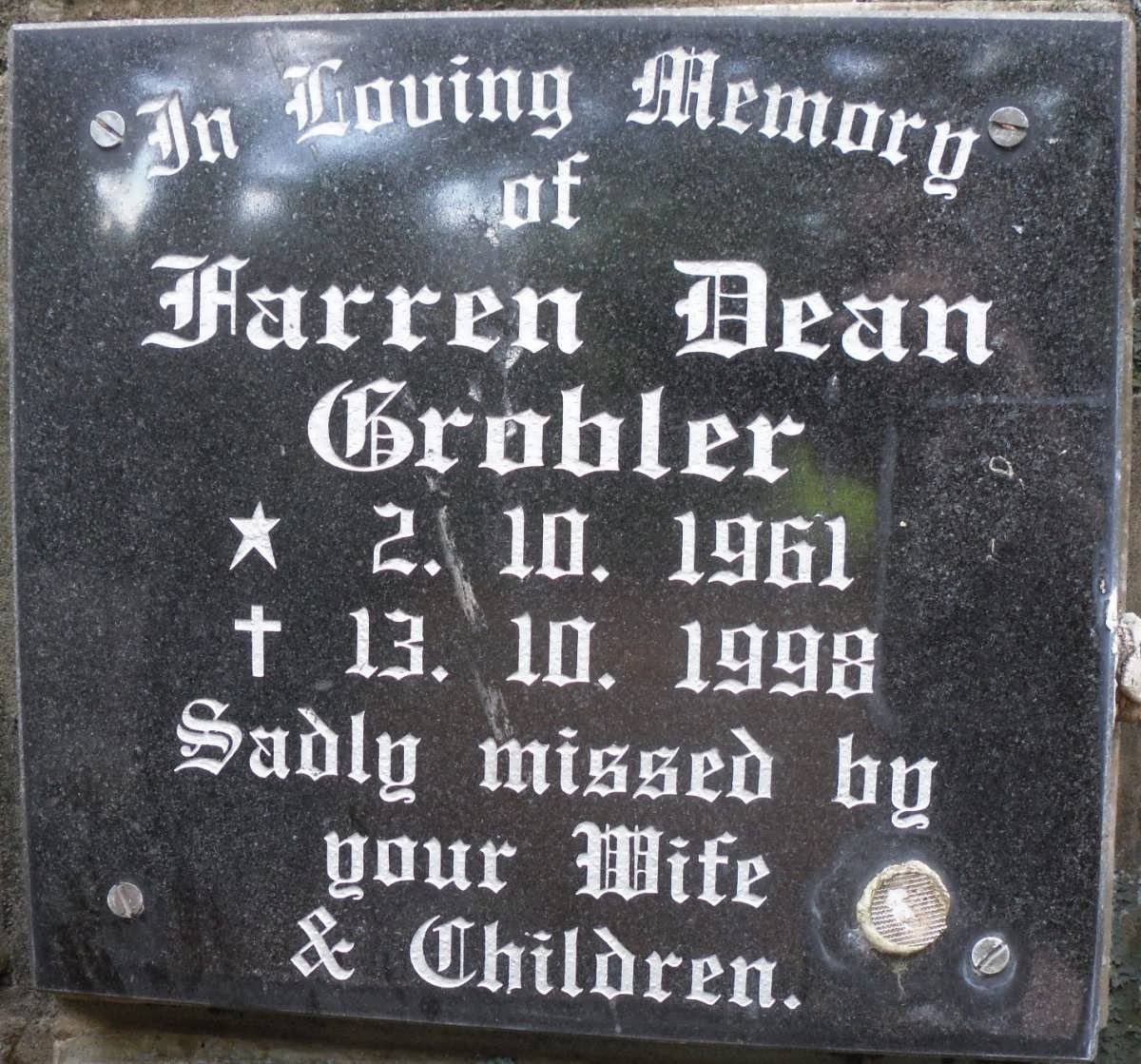 GROBLER Farren Dean 1961-1998