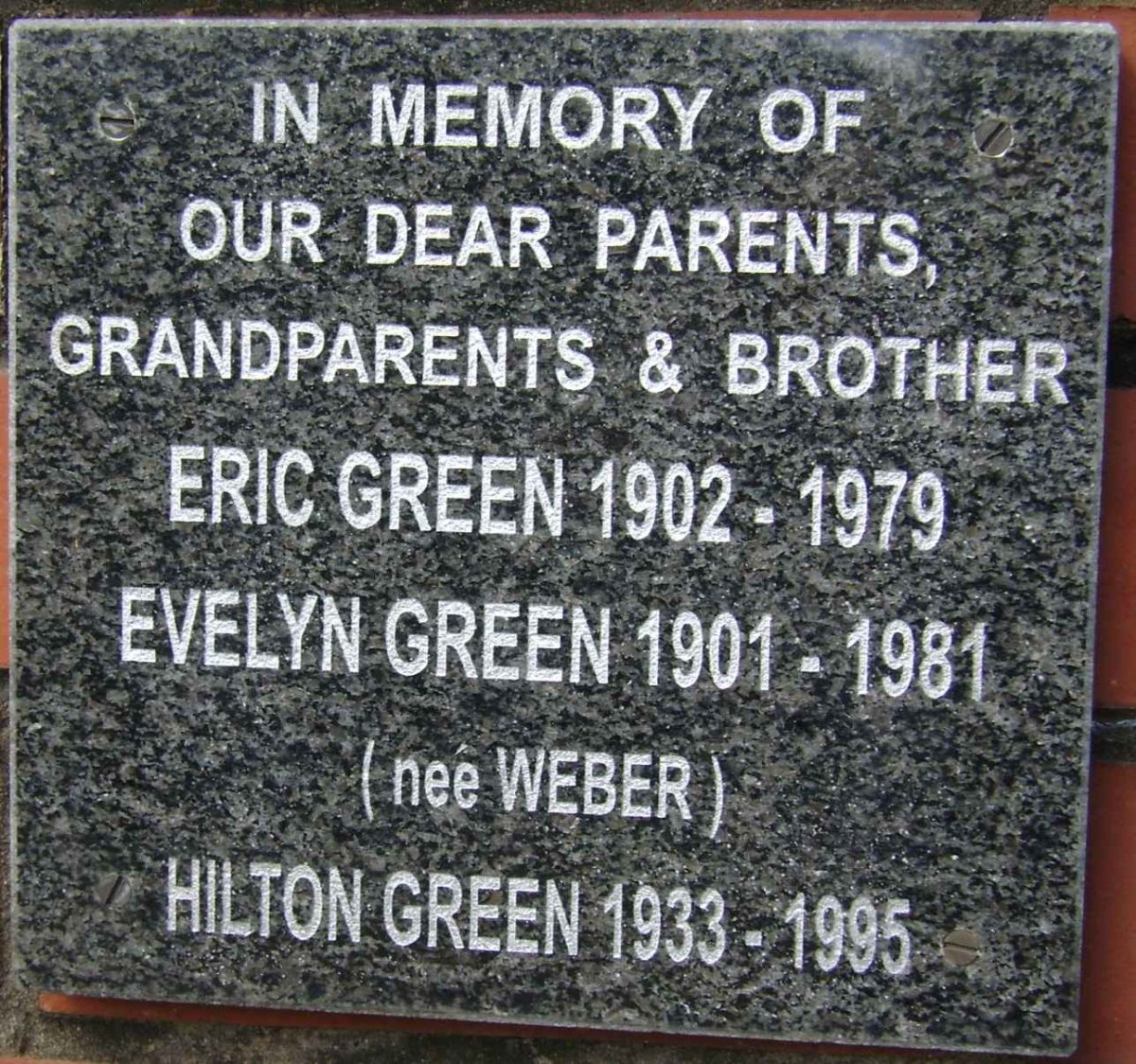 GREEN Eric 1902-1979 &amp; Evelyn WEBER 1901-1981 :: GREEN Hilton 1933-1995