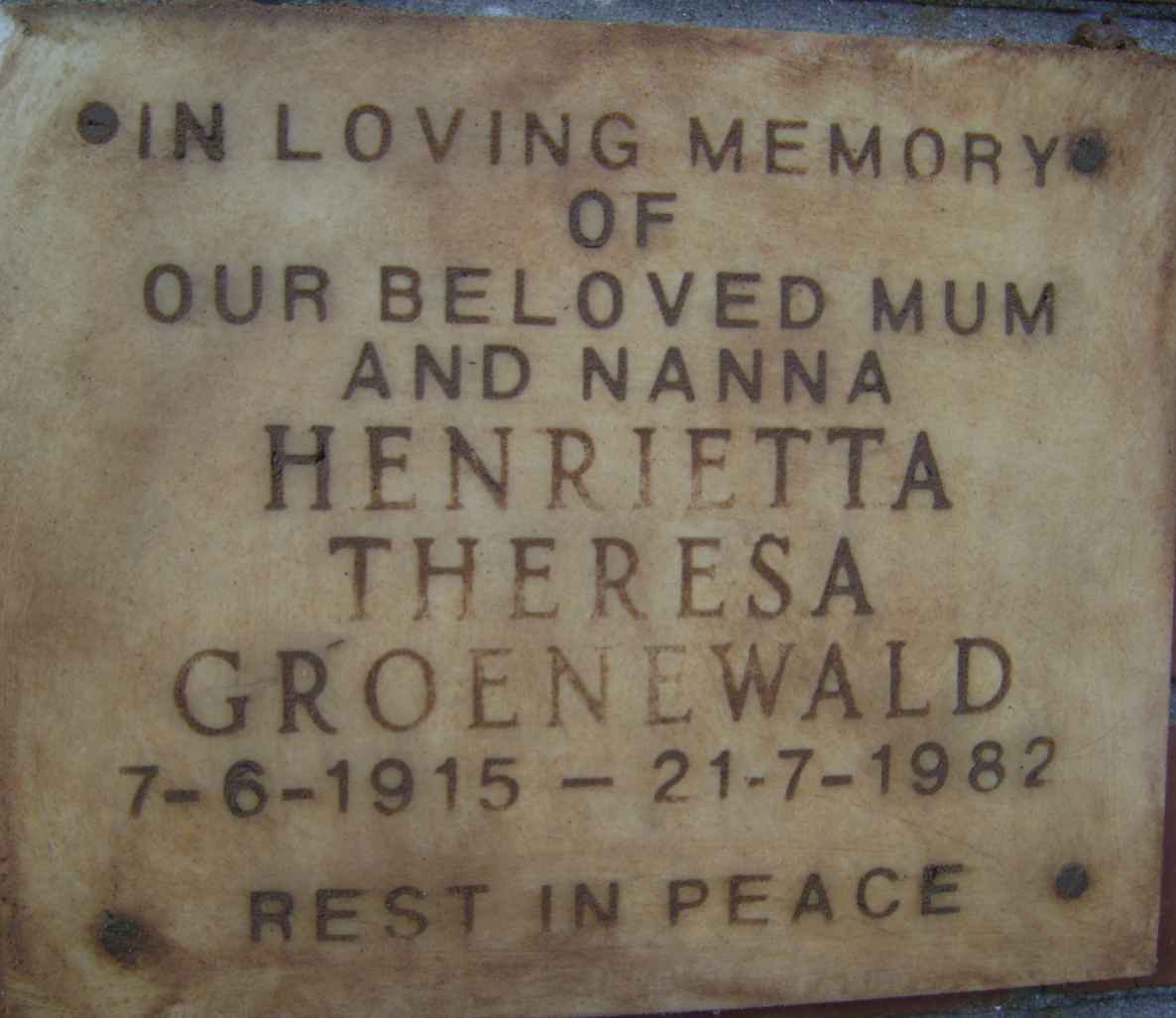 GROENEWALD Henrietta Theresa 1915-1982