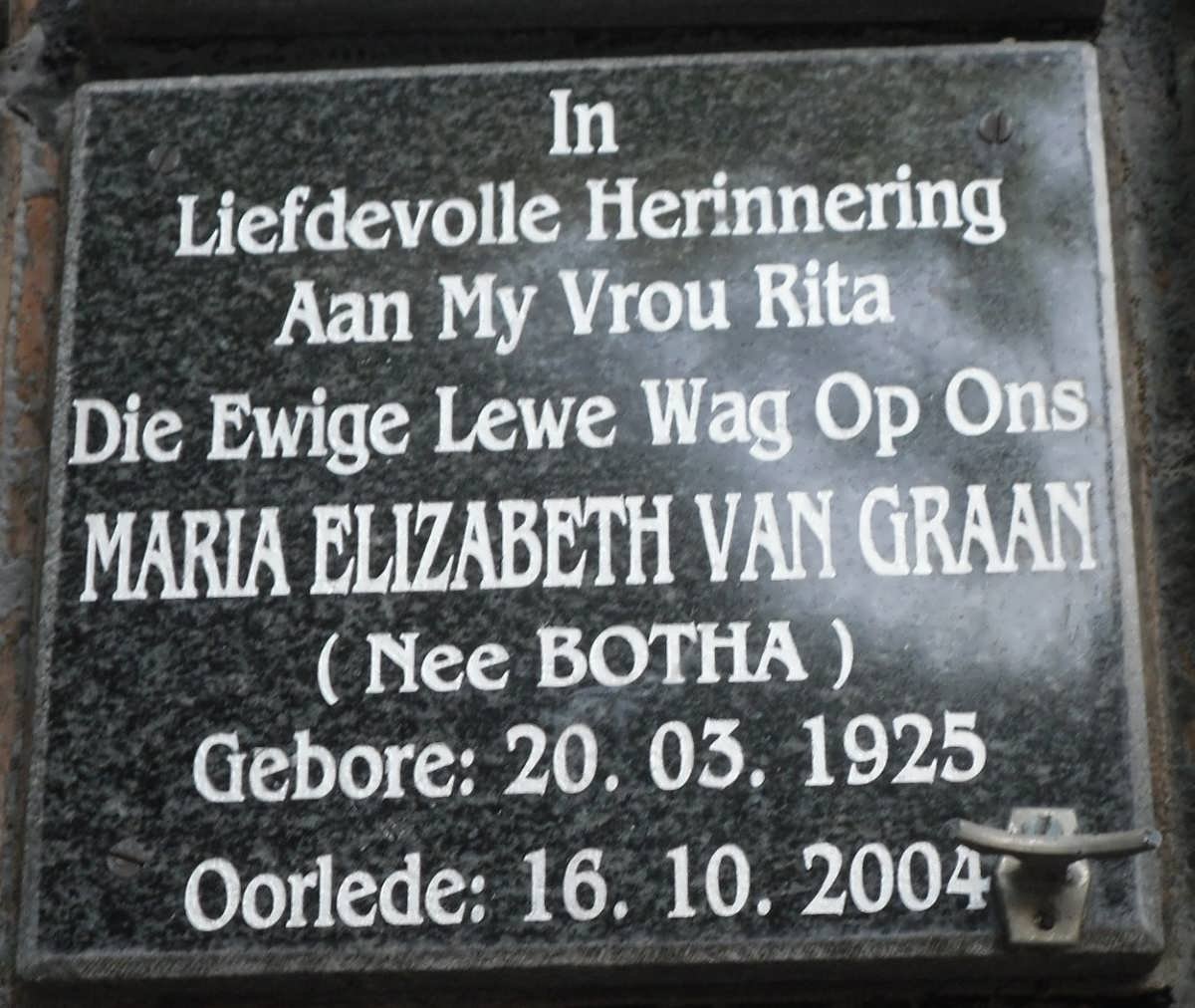 GRAAN Maria Elizabeth, van nee BOTHA 1925-2004
