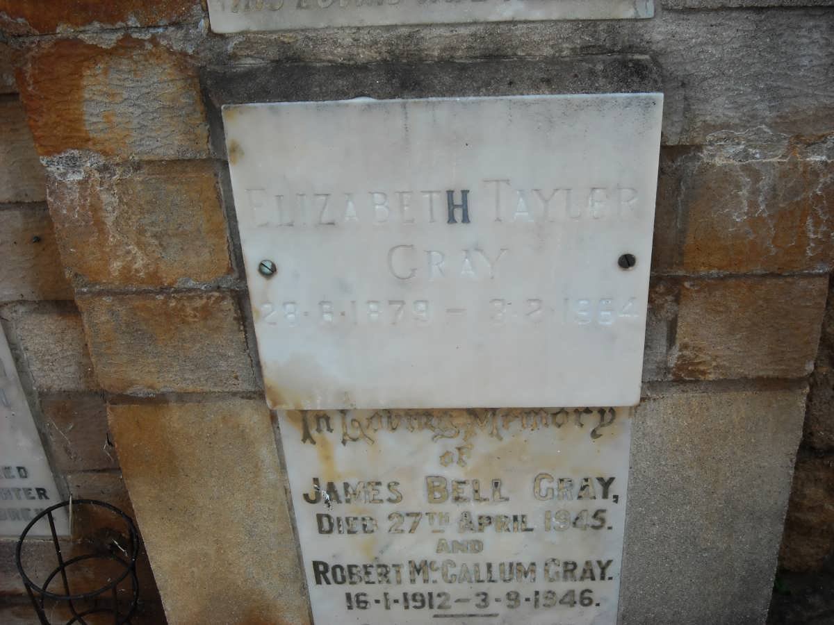 GRAY Elizabeth Taylor 1879-1964 :: GRAY James Bell -1945 :: GRAY Robert McCullum 1912-1946                    