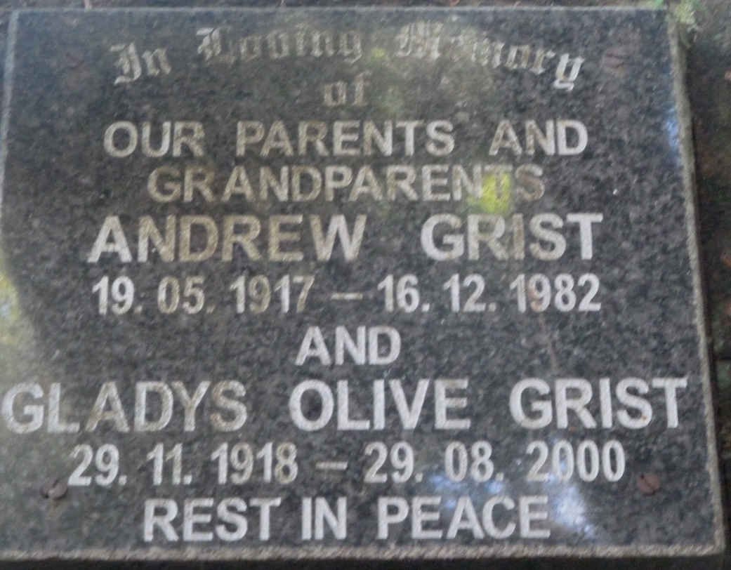 GRIST Andrew 1917-1982 &amp; Gladys Olive 1918-2000