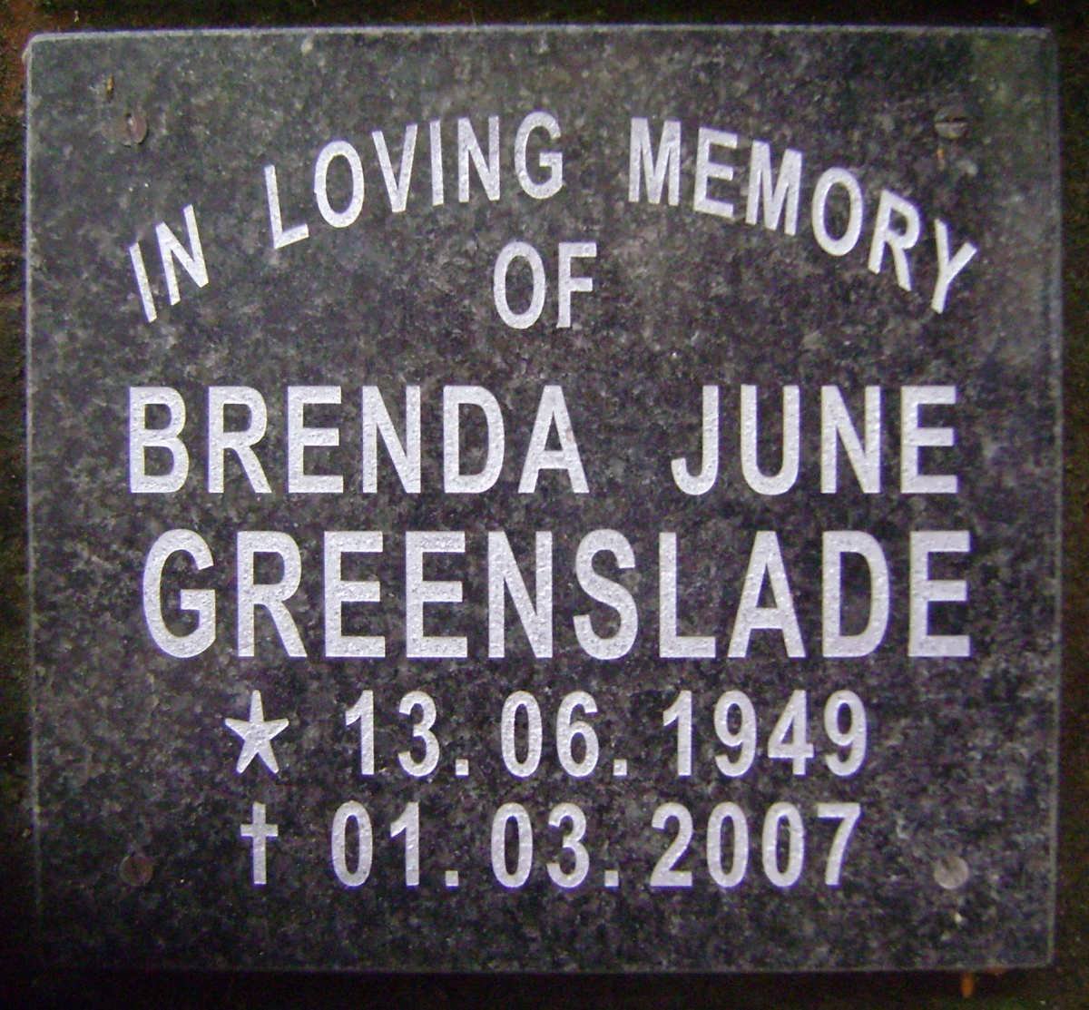 GREENSLADE Brenda June 1949-2007