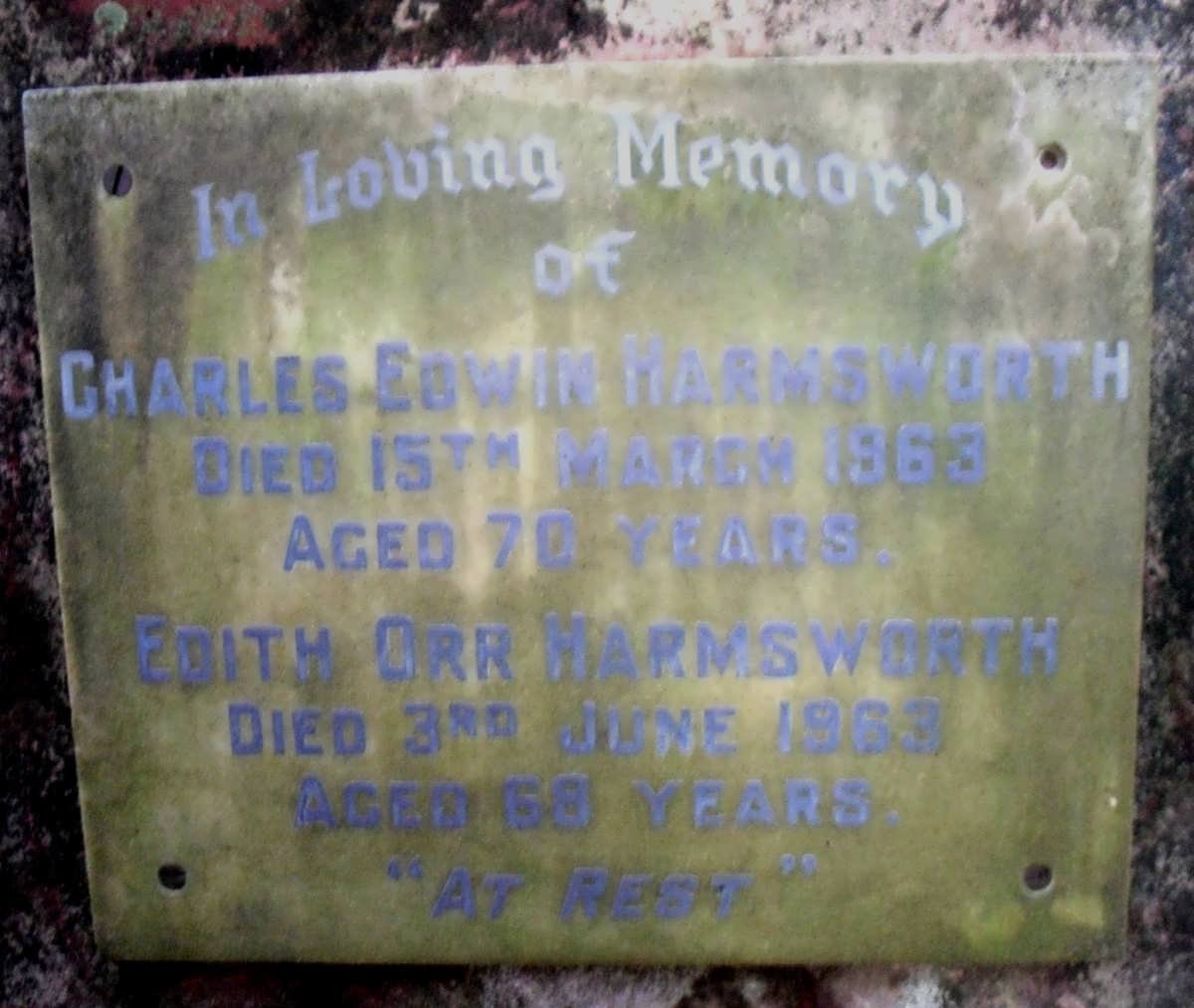 HARMSWORTH Charles Edwin -1963 &amp; Edith Orr -1963