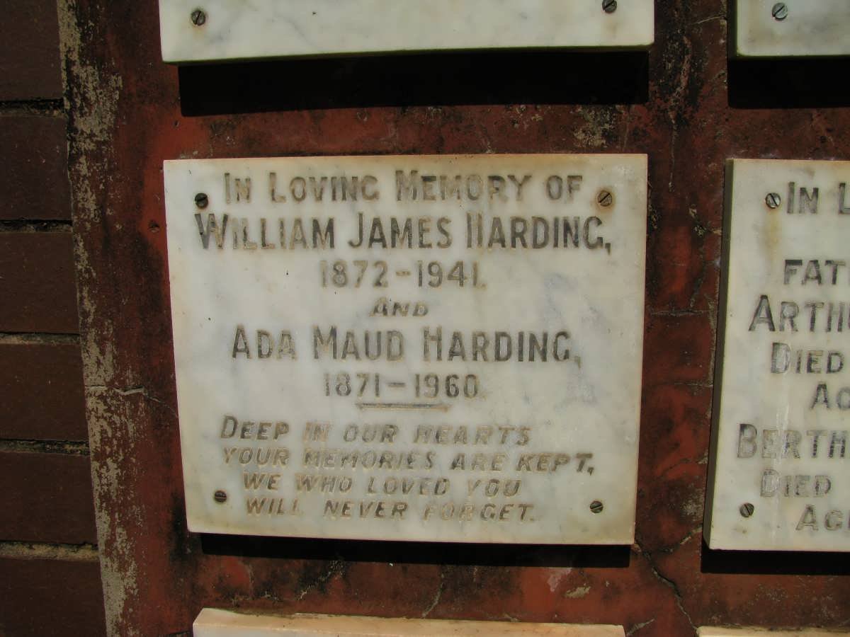 HARDING William James 1872-1941 &amp; Ada Maud 1871-1960