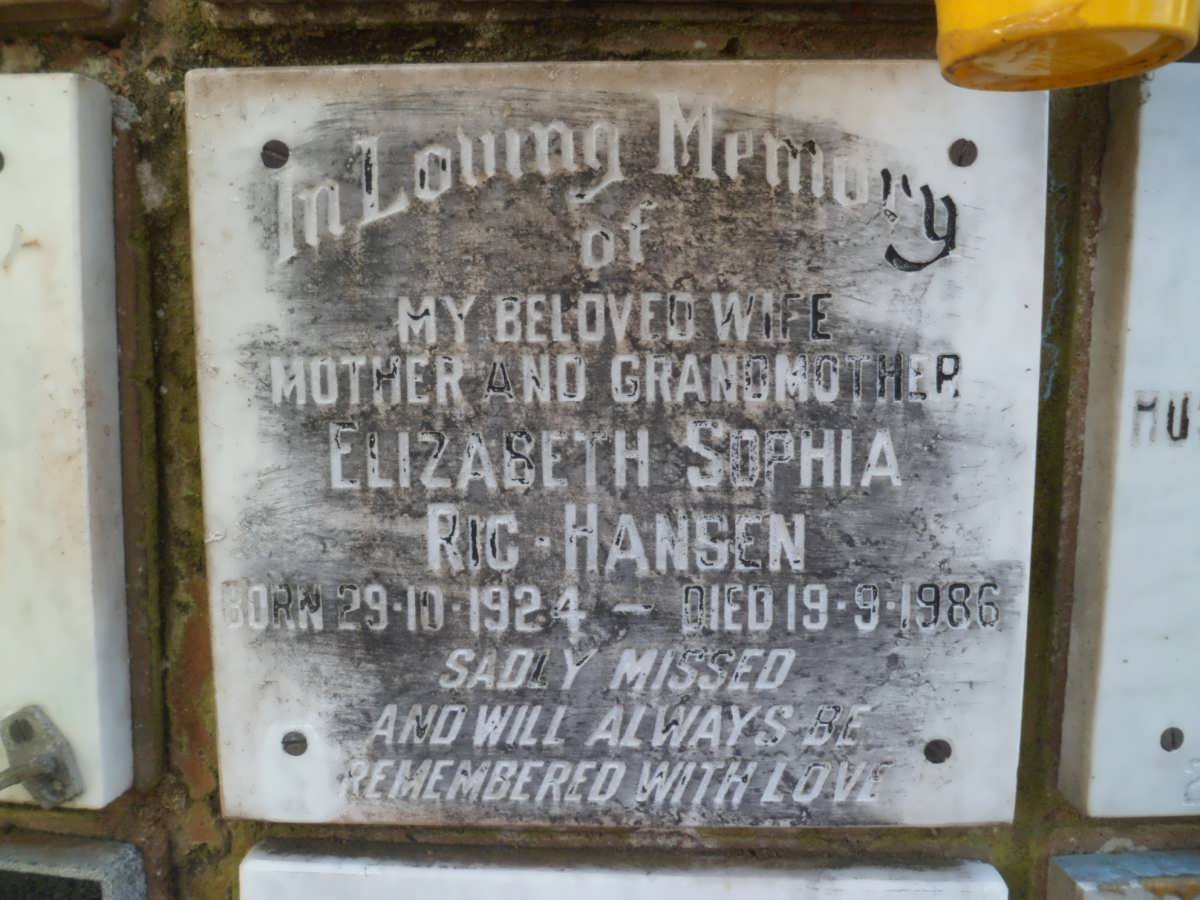 HANSEN Elizabeth Sophia, Ric 1924-1986