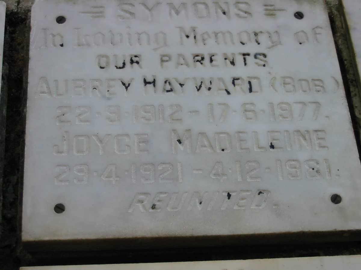 HAYWARD Aubrey 1912-1977 &amp; Joyce Madeleine 1921-1981
