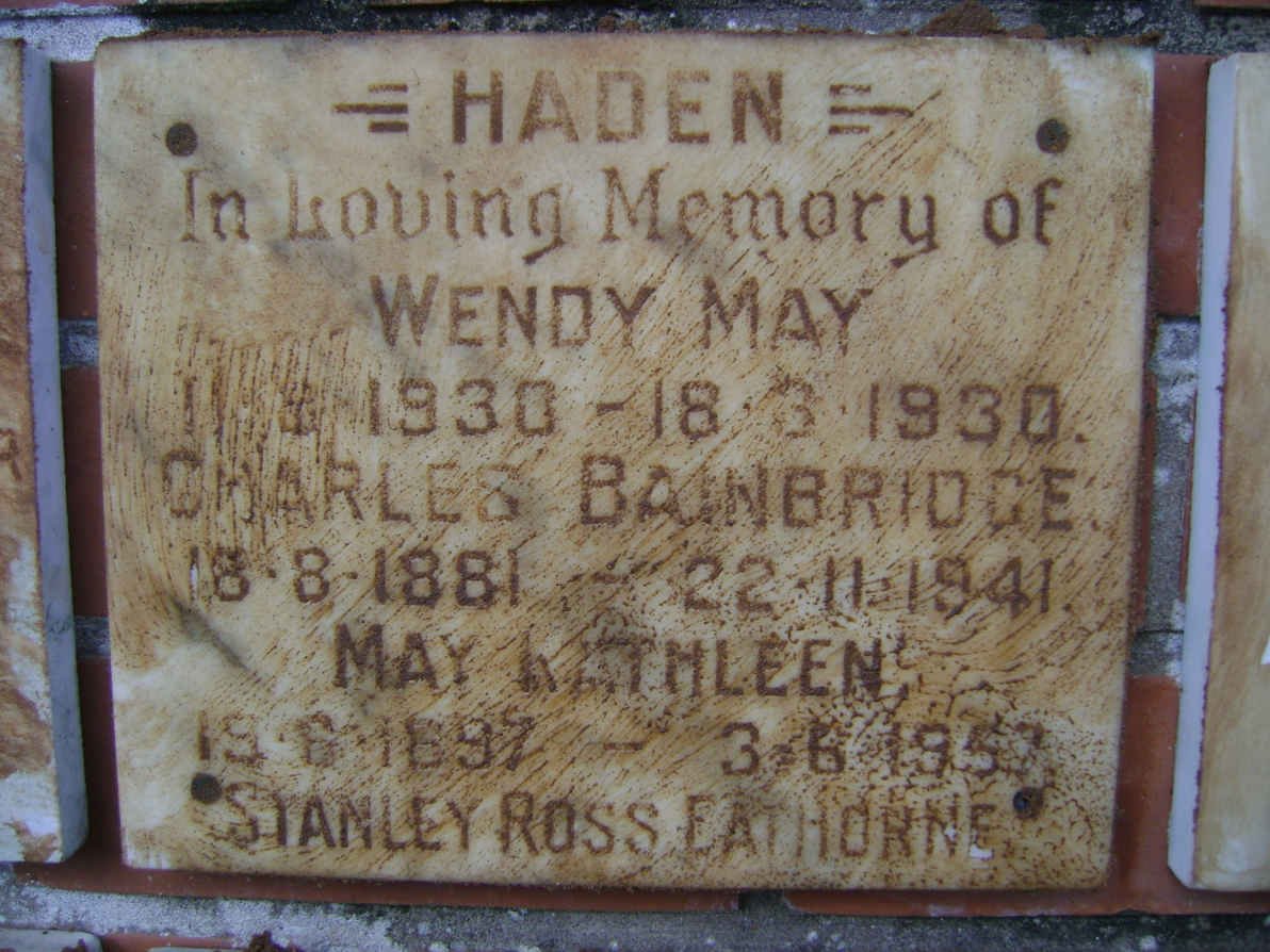 HADEN Charles Bainbridge 1881-1941 &amp; May Kathleen 1897-1957 :: HADEN Wendy May 1930-1930
