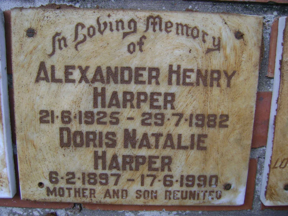 HARPER Doris Natalie 1897-1990 :: HARPER Alexander Henry 1925-1982 