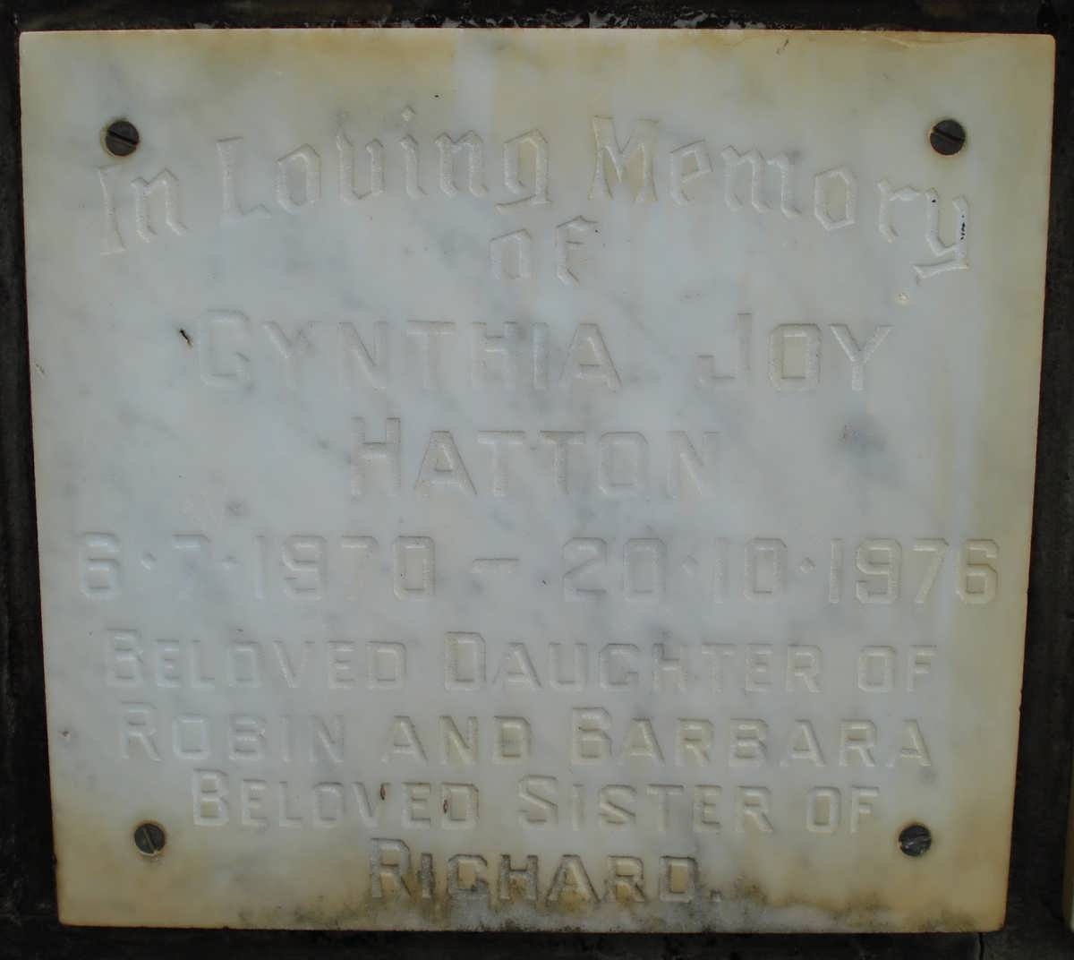 HATTON Cynthia Joy 1970-1976