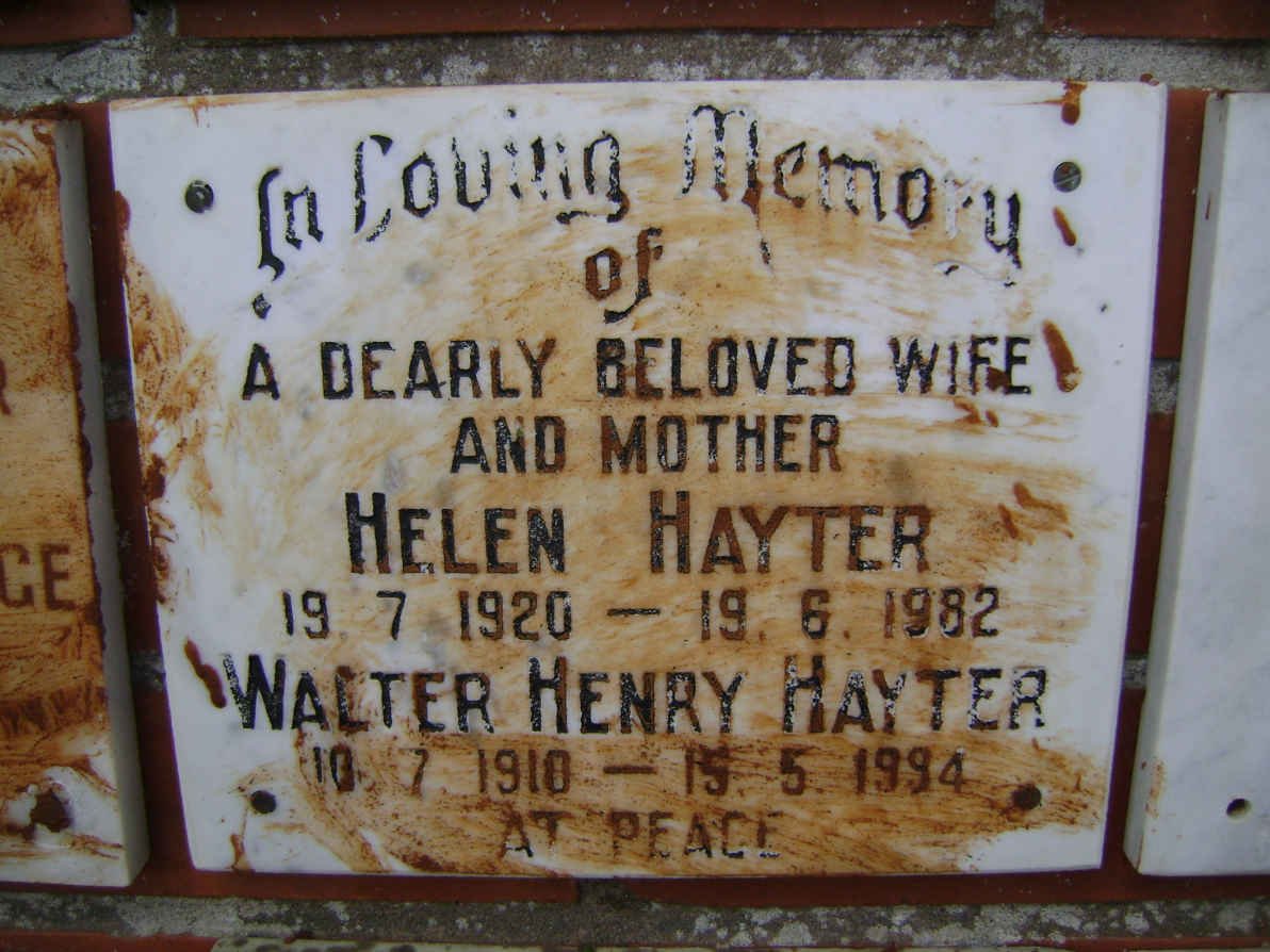 HAYTER Walter Henry 1910-1994 &amp; Helen 1920-1982