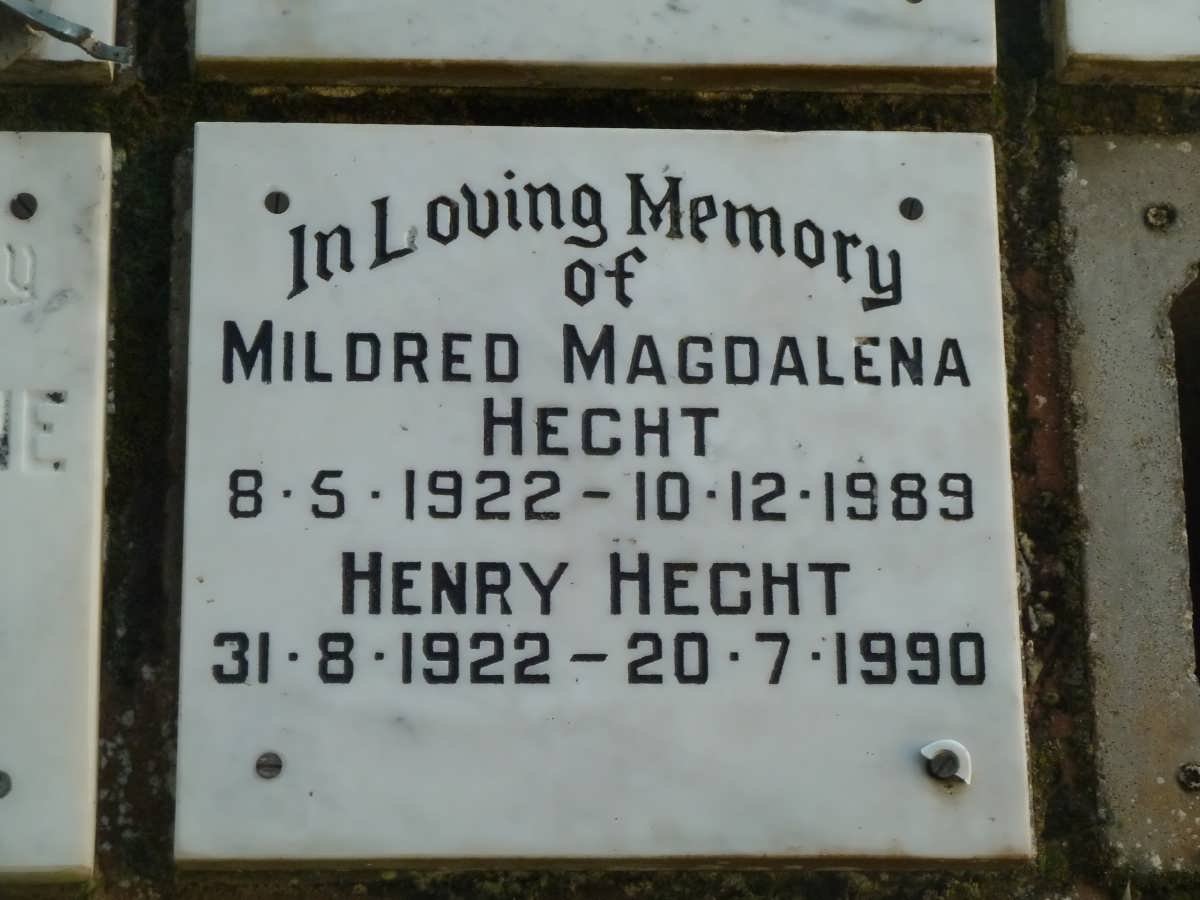 HECHT Henry 1922-1990 &amp; Mildred Magdalena 1922-1989