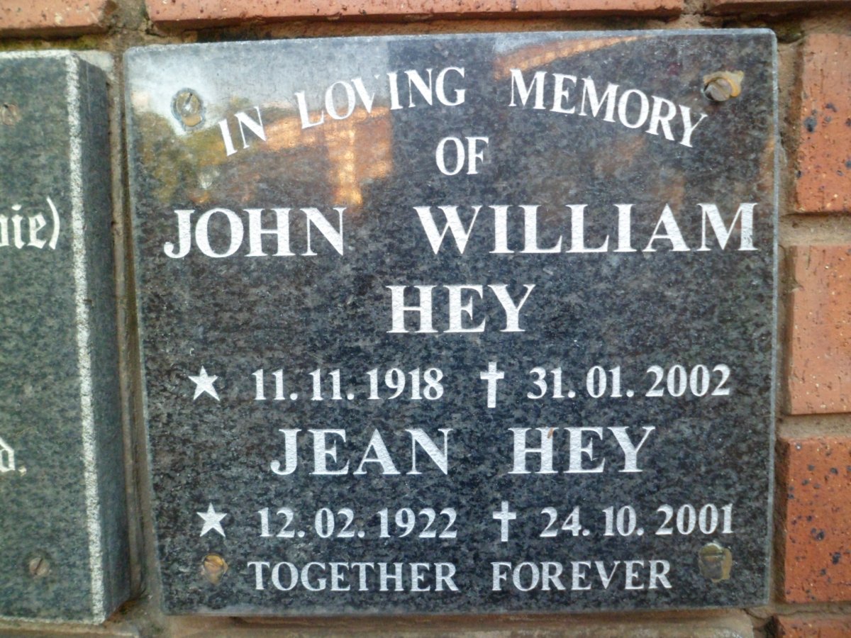 HEY John William 1918-2002 &amp; Jean 1922-2001