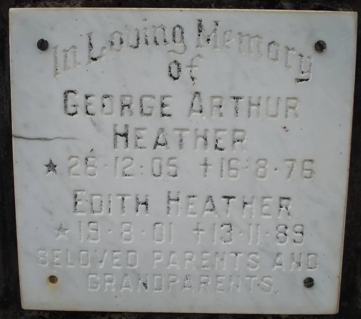 HEATHER George Arthur 1905-1976 &amp; Edith 1901-1989