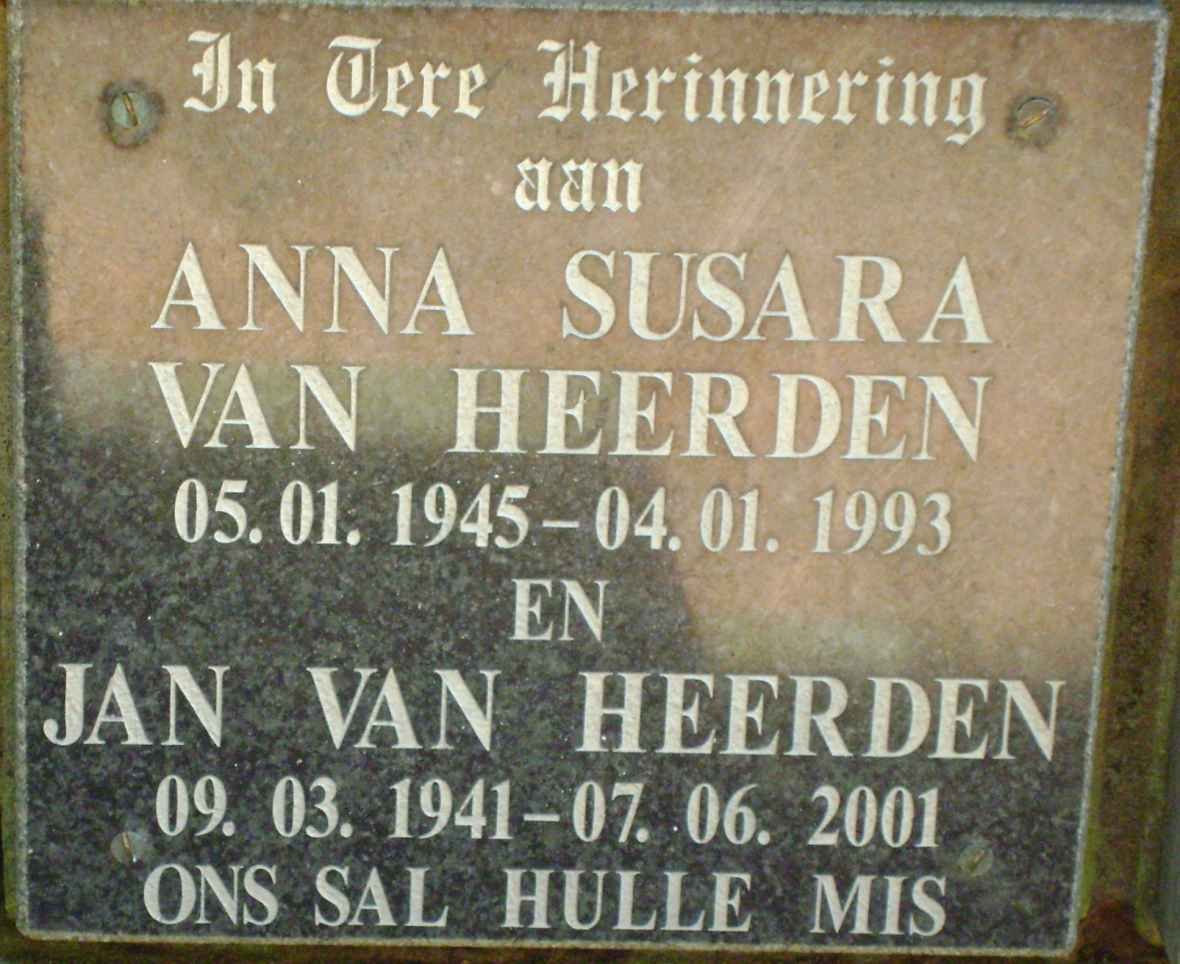 HEERDEN Jan, van 1941-2001 &amp; Anna Susara 1945-1993