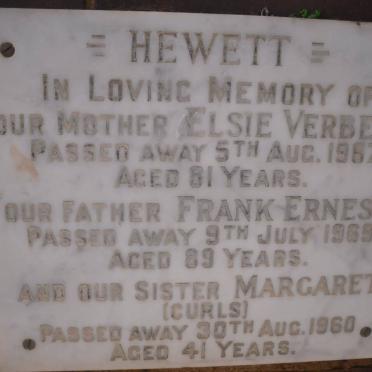 HEWETT Frank Ernest -1969 &amp; Elsie Verbena -1967 :: HEWETT Margaret -1960