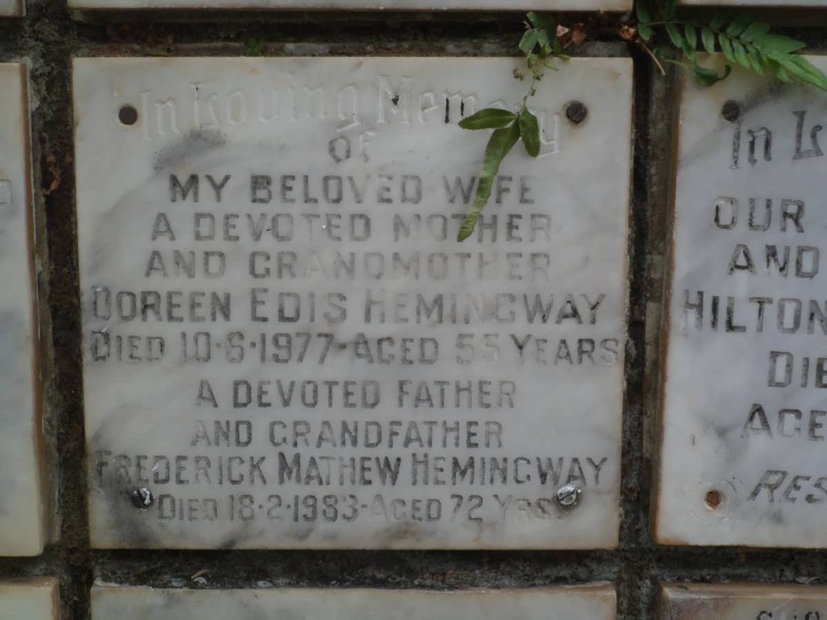 HEMINGWAY Frederick Mathew -1983 &amp; Doreen Edis -1977