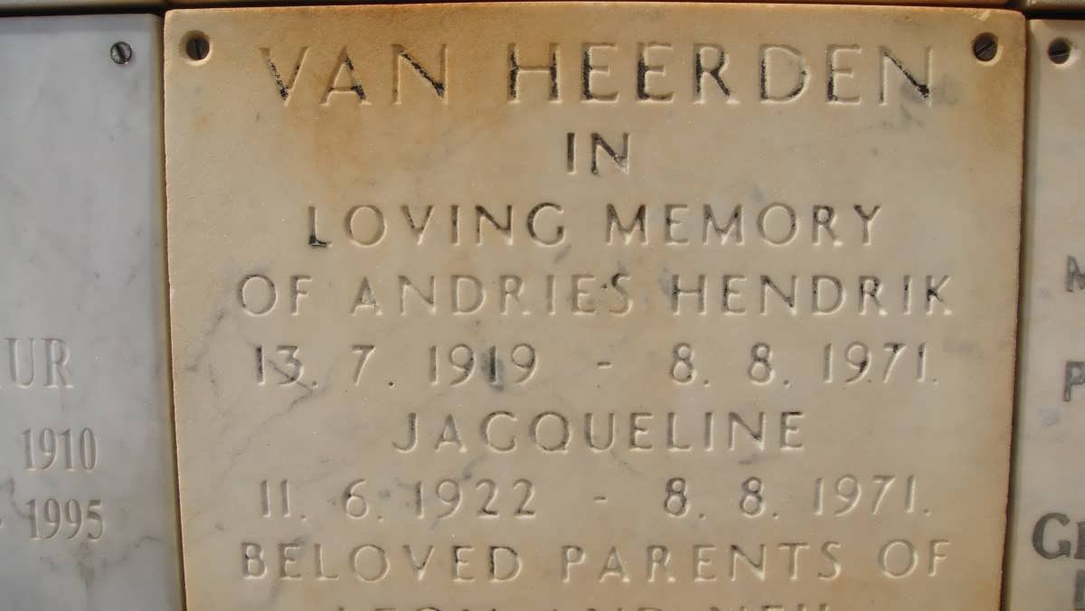 HEERDEN Andries Hendrik, van 1919-1971 &amp; Jacqueline 1922-1971
