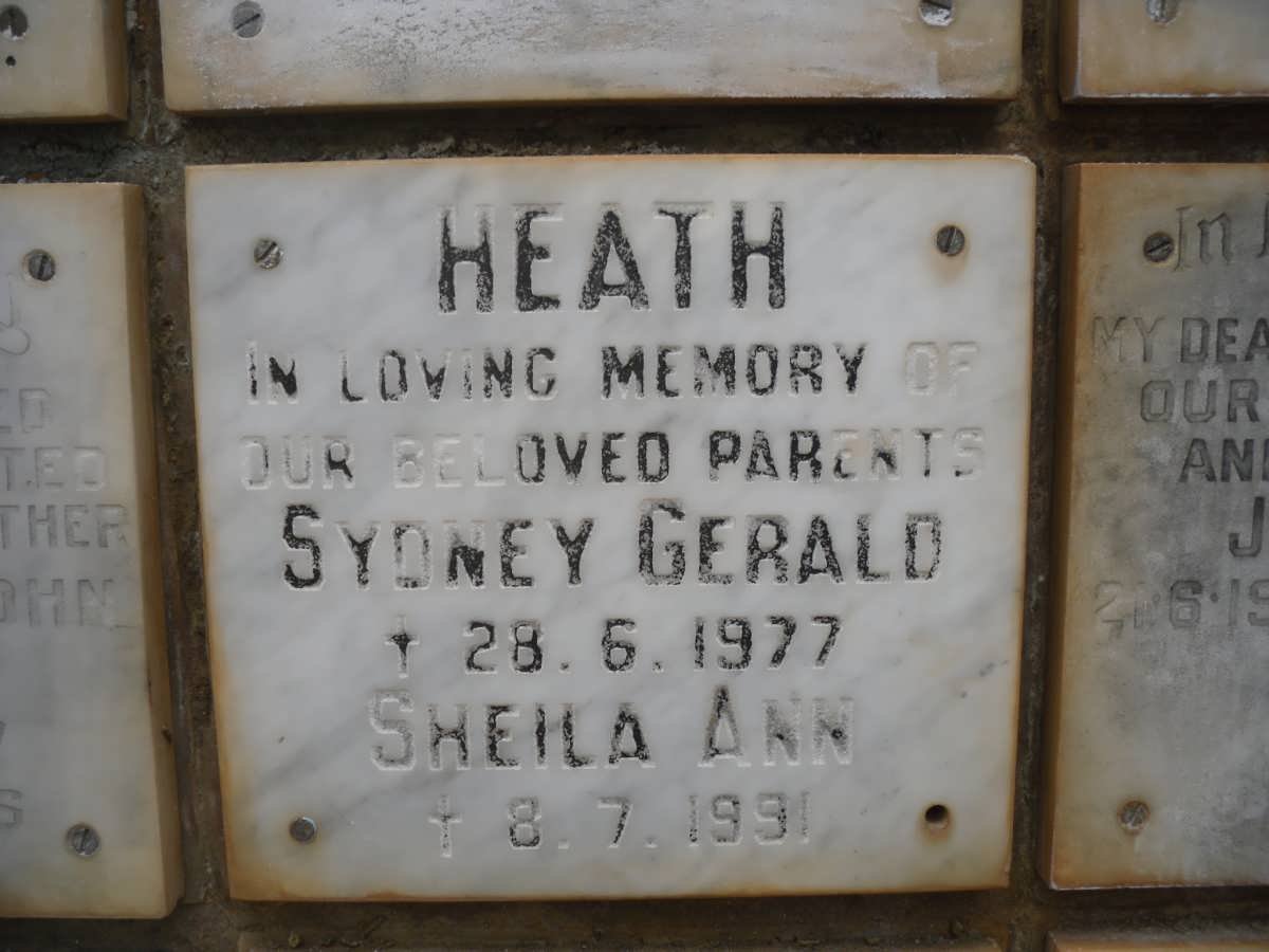 HEATH Sydney Gerald -1977 &amp; Sheila Ann -1991