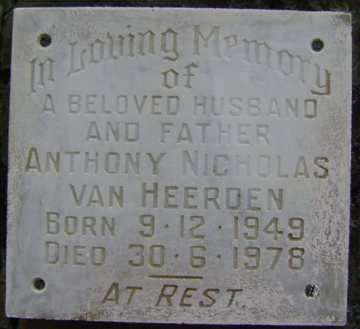 HEERDEN Anthony Nicholas, van 1949-1978