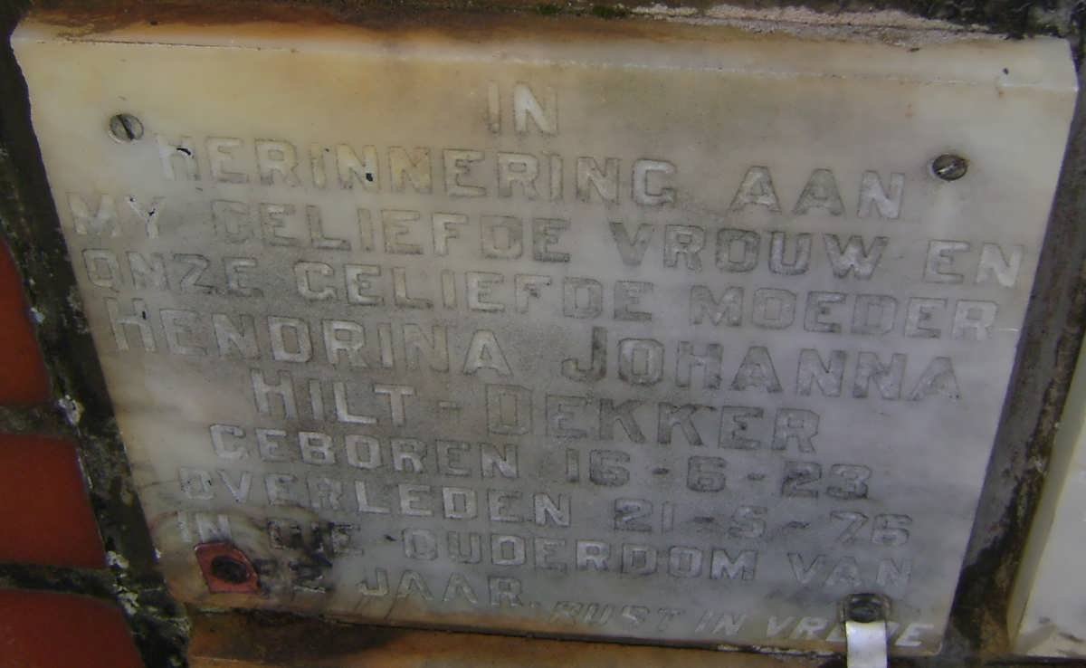 HILT-DEKKER Hendrina Johanna 1923-1976