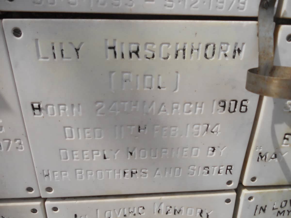 HIRSCHHORN Lily nee RIDL 1906-1974