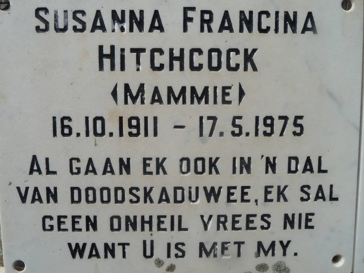 HITCHCOCK Susanna Francina 1911-1975