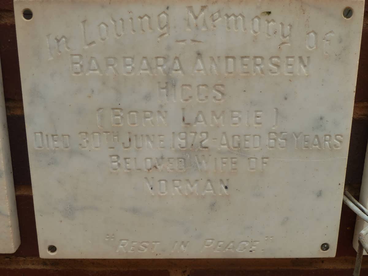 HIGGS Barbara Andersen nee LAMBIE -1972