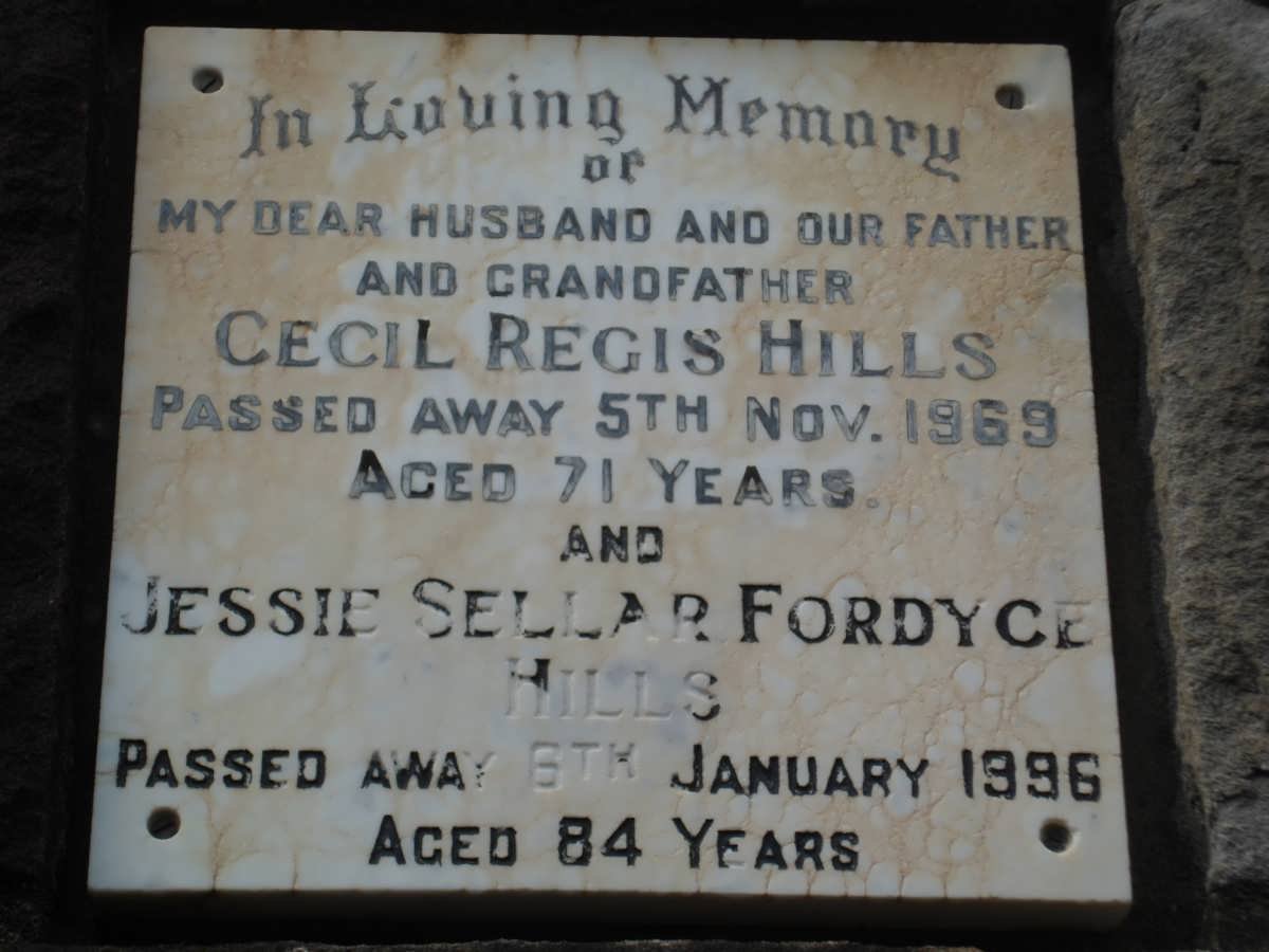 HILLS Cecil Regis -1969 &amp; Jessie Sellar Fordyce -1996