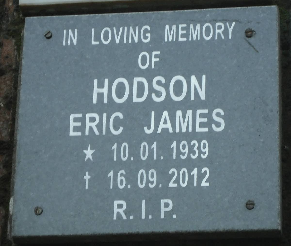 HODSON Eric James 1939-2012