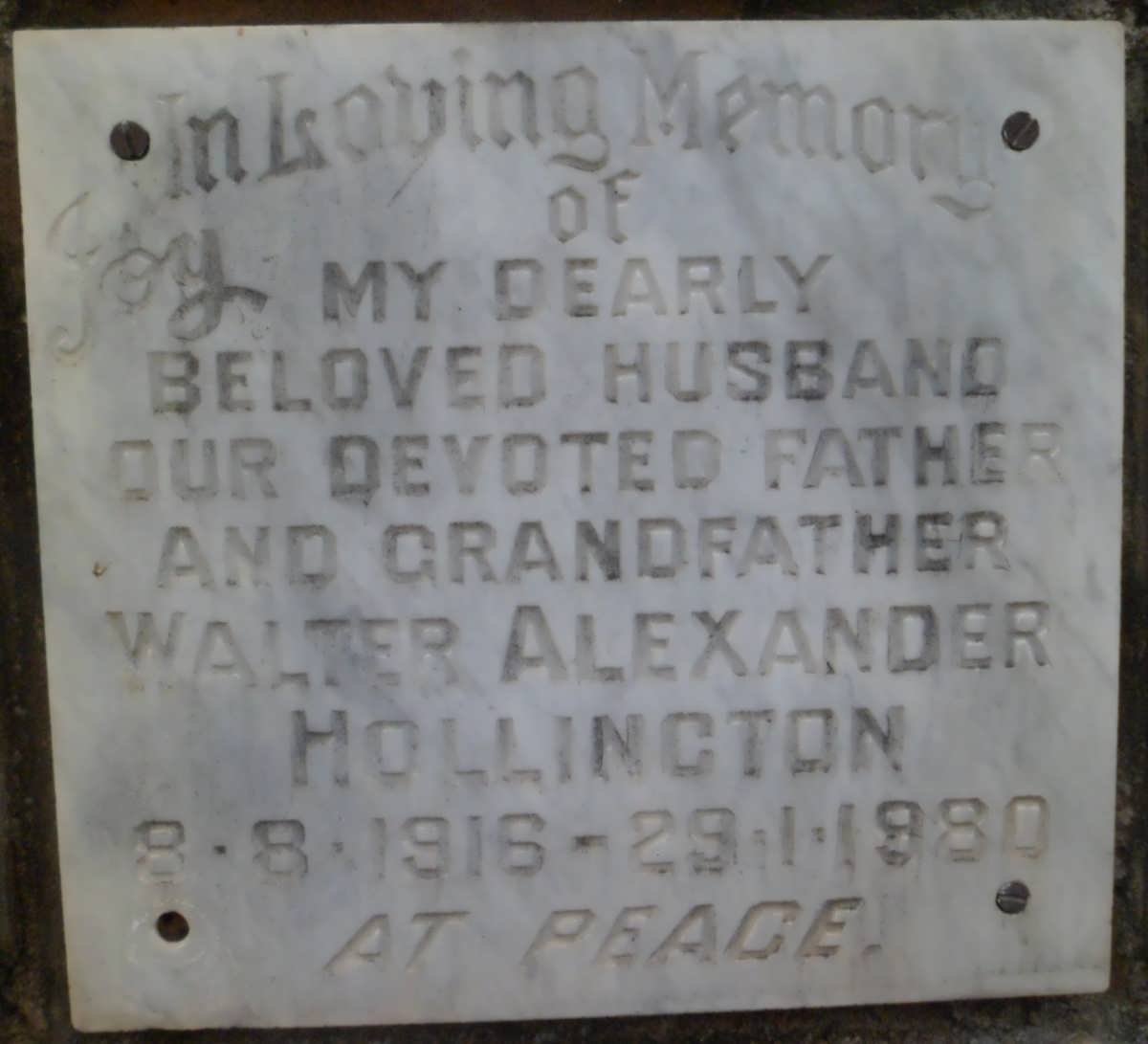 HOLLINGTON Walter Alexander 1916-1980