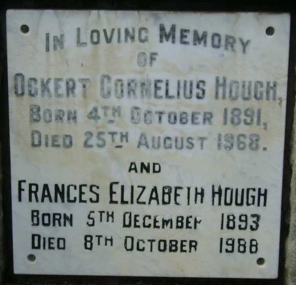 HOUGH Ockert Cornelius 1891-1968 &amp; Frances Elizabeth 1893-1988