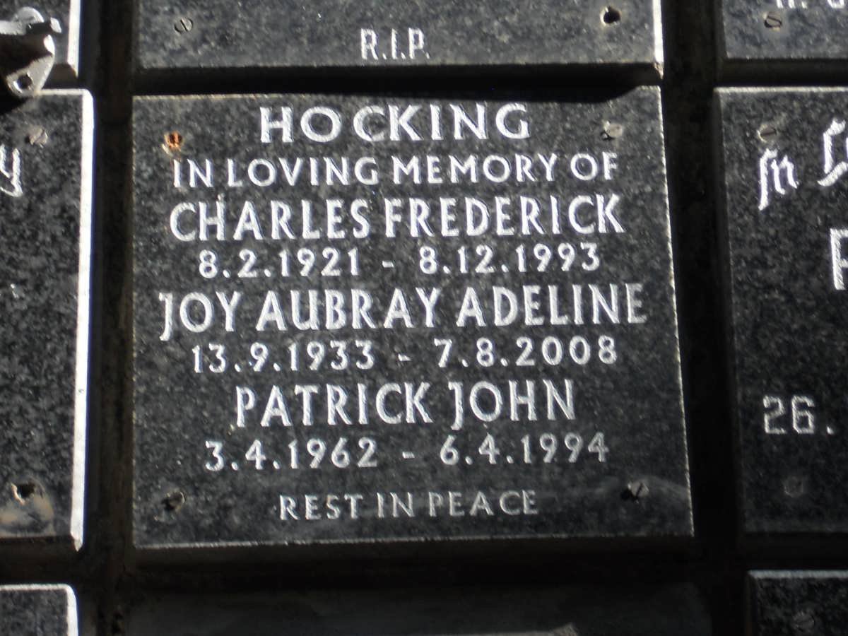 HOCKING Charles Frederick 1921-1993 &amp; Joy Aubray Adeline 1933-2008 :: HOCKING Patrick John 1962-1994