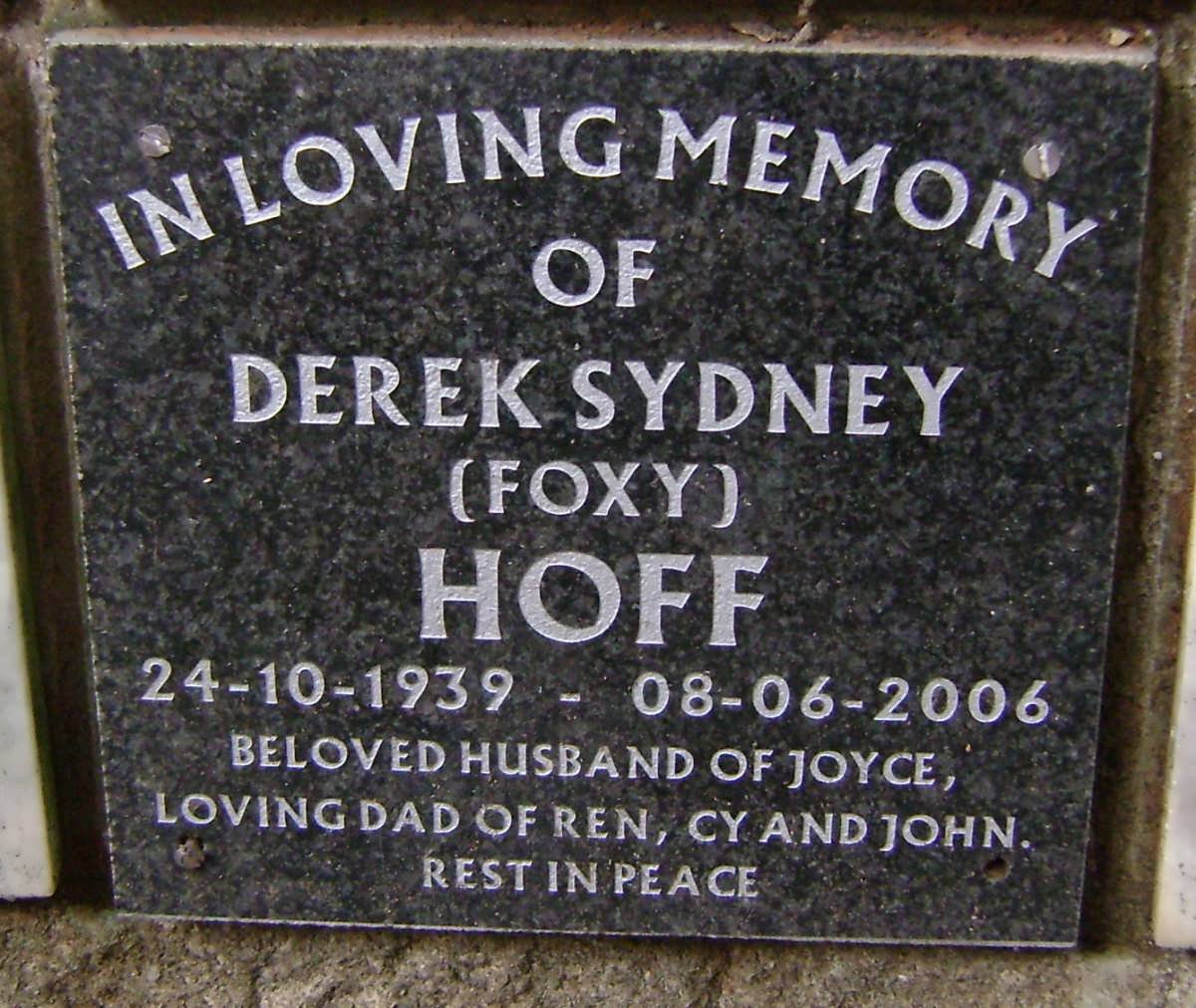 HOFF Derek Sydney 1939-2006