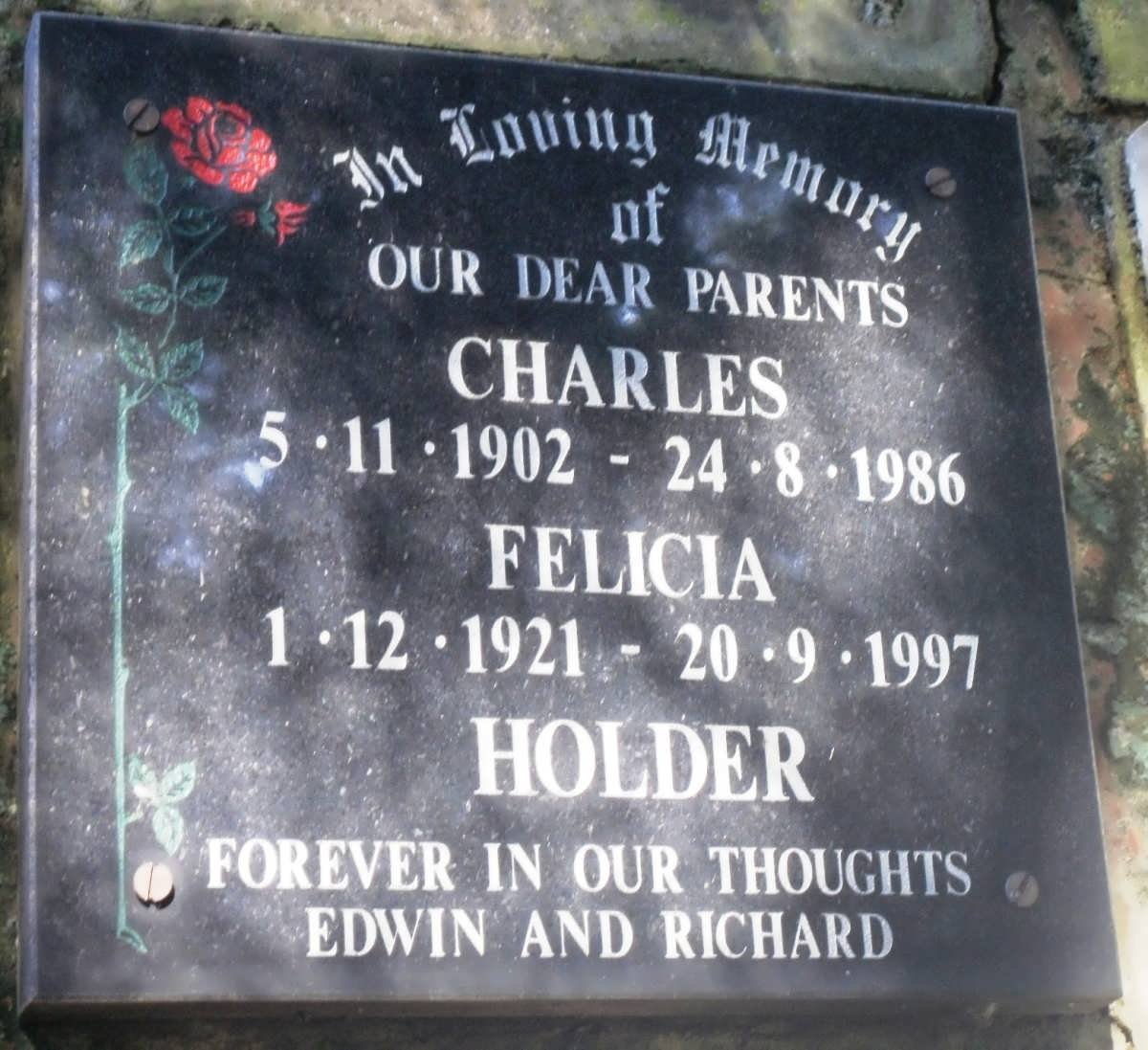 HOLDER Charles 1902-1986 &amp; Felicia 1921-1997