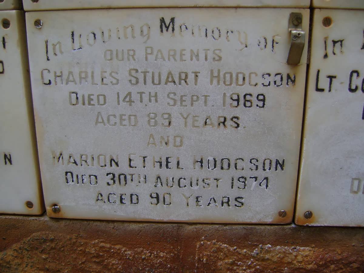 HODGSON Charles Stuart -1969 &amp; Marion Ethel -1974