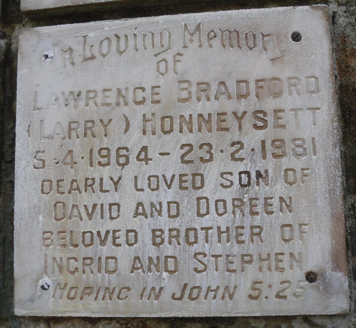 HONNEYSETT Lawrence Bradford 1964-1981